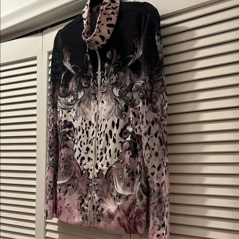 Chicos Printed full Zip-Front Women's Jacket in Black and Pink. Chico 2 medium? - Picture 4 of 12